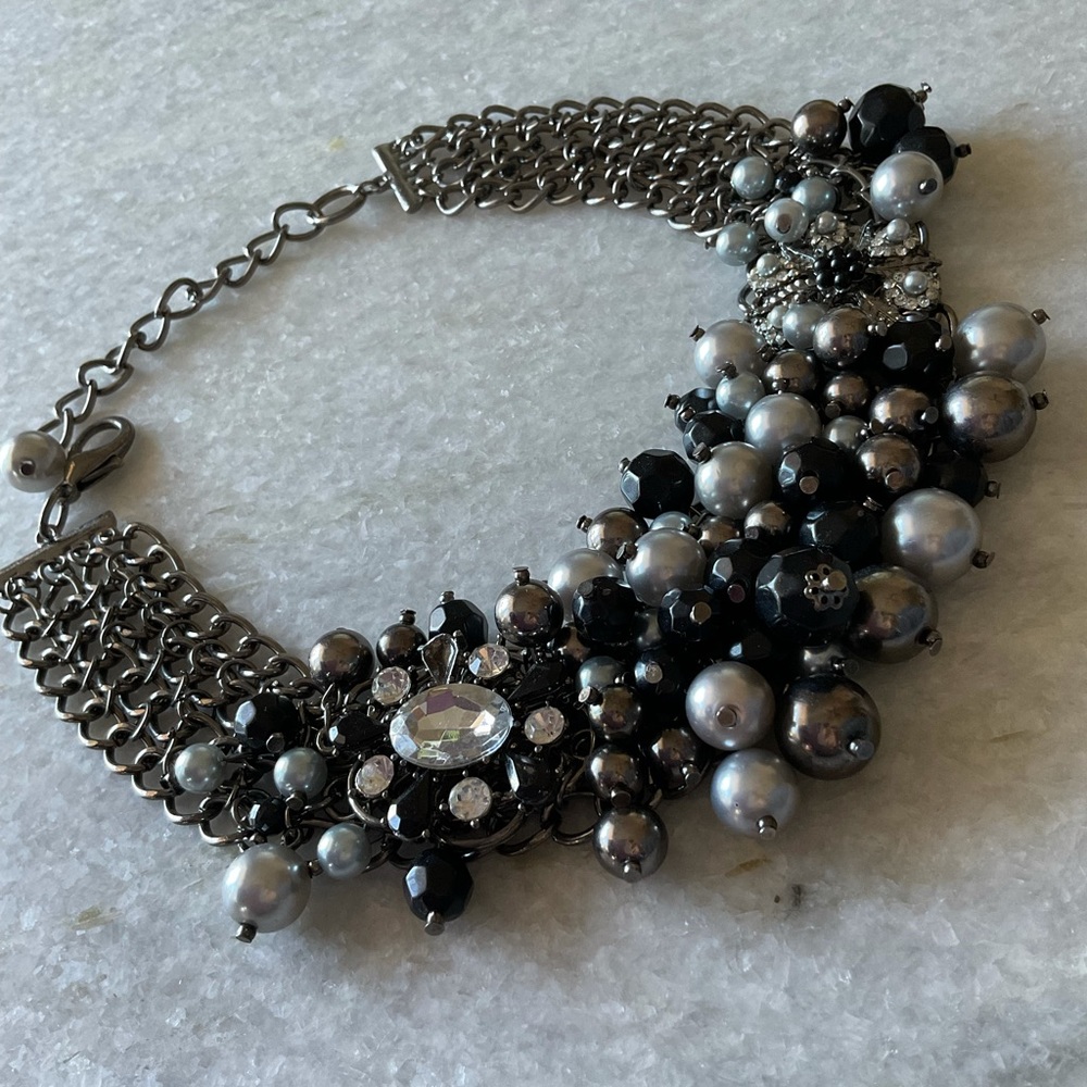 Chunky Woven Pearl & Crystal/ Rhinestone Necklace